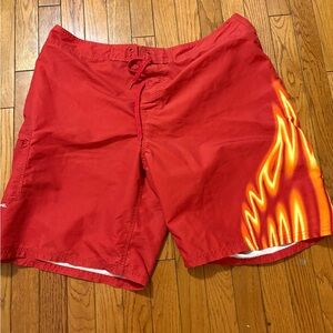 Body Glove Red Board Shorts with Flame Design